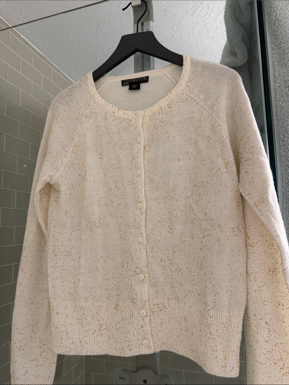 Covington Cream Button-Front Cardigan with Subtle Gold Speckle